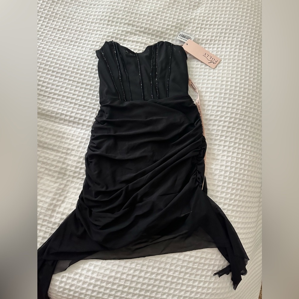 Oh Polly black rhinestone mini dress